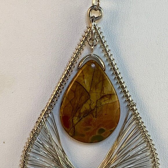 Silver Tone Cable Chain Necklace With Jasper & Aurora Borealis Crystals (NA103) - Picture 2 of 4